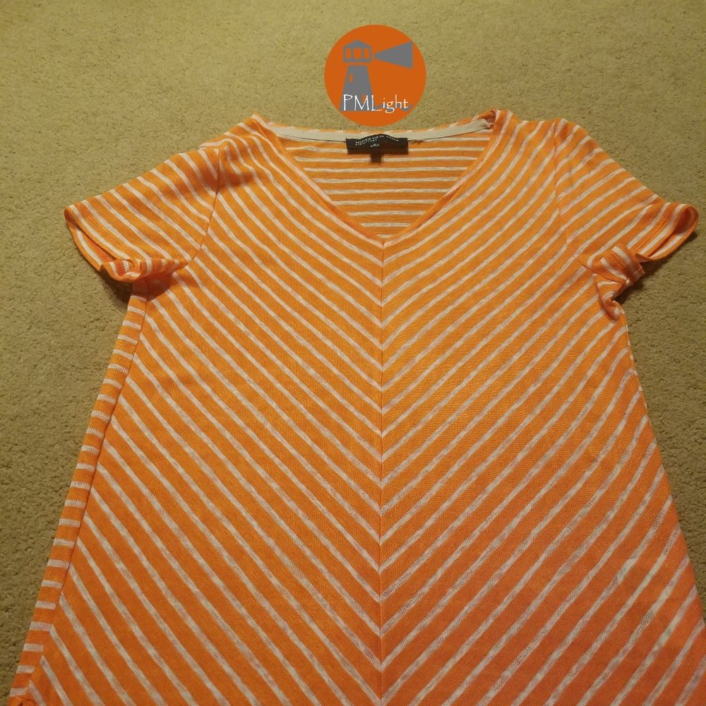 Jones New York Top Orange White Medium Striped Chevron